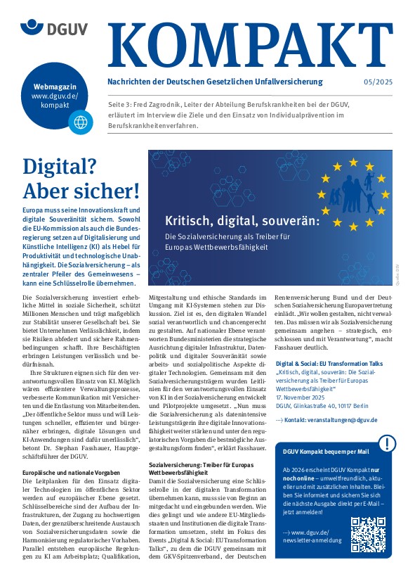 Titelbild DGUV Kompakt 5/2025; Digital? Aber sicher!