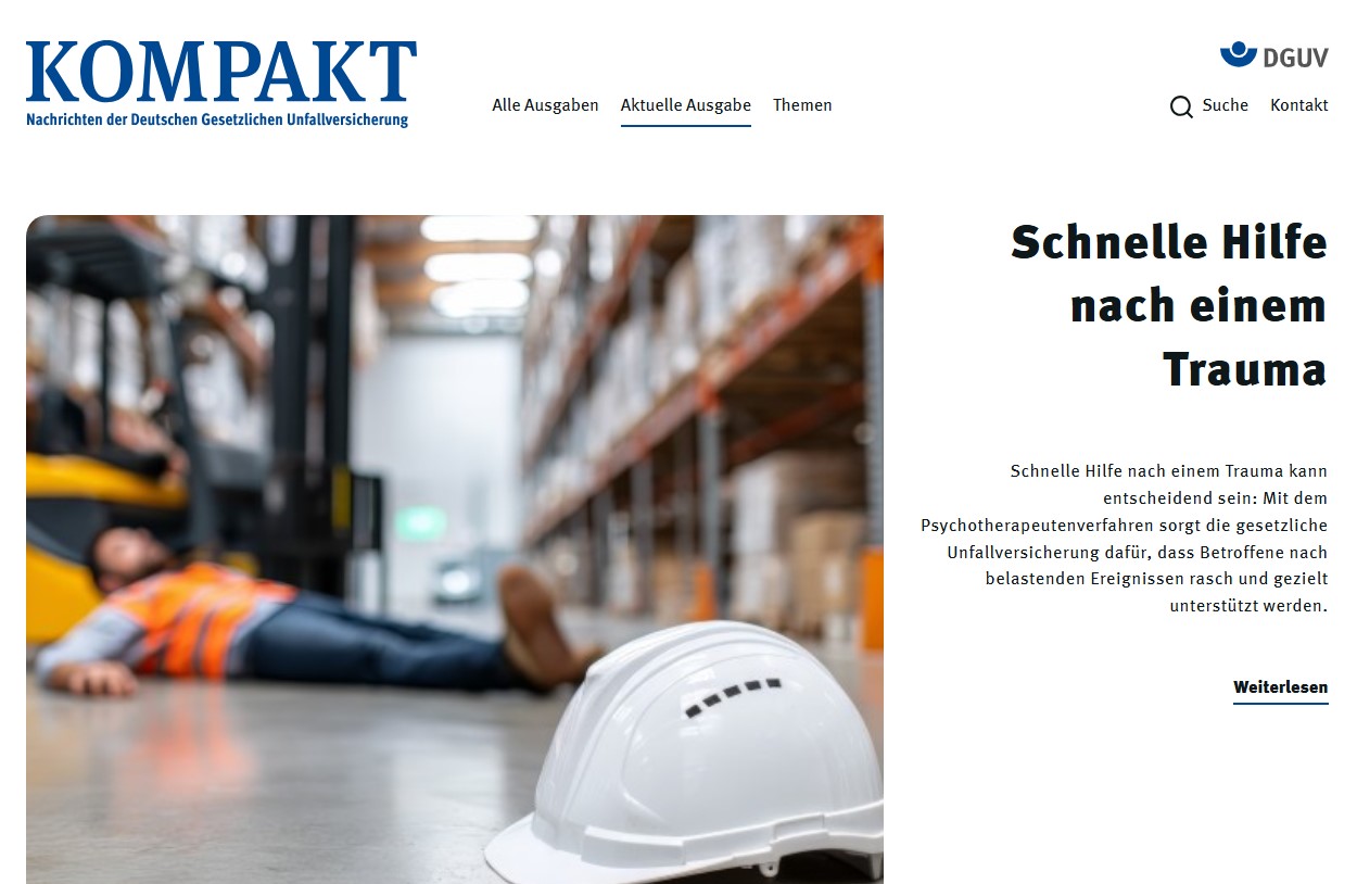 Titelbild DGUV Kompakt 2/2026; Schnelle Hilfe nach einem Trauma